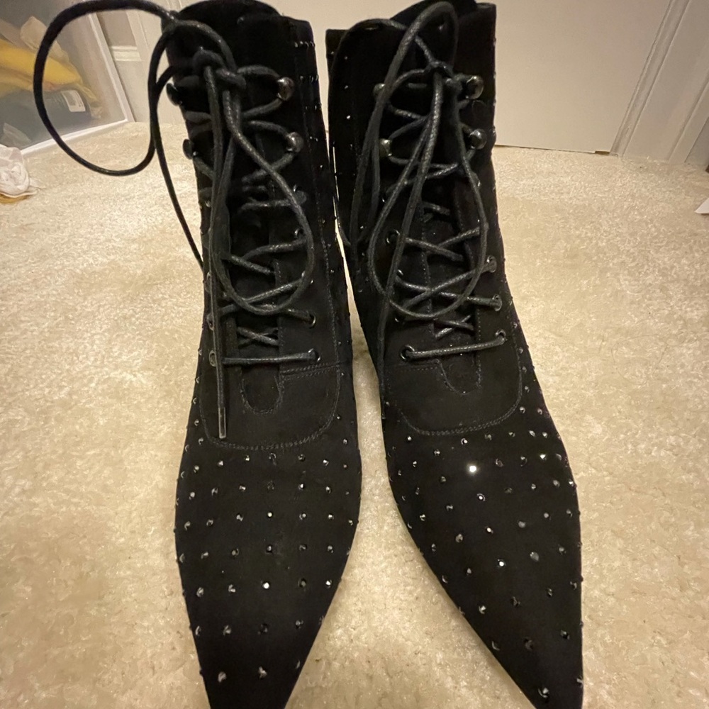 Ysl black Suede and crystal lace up bootie